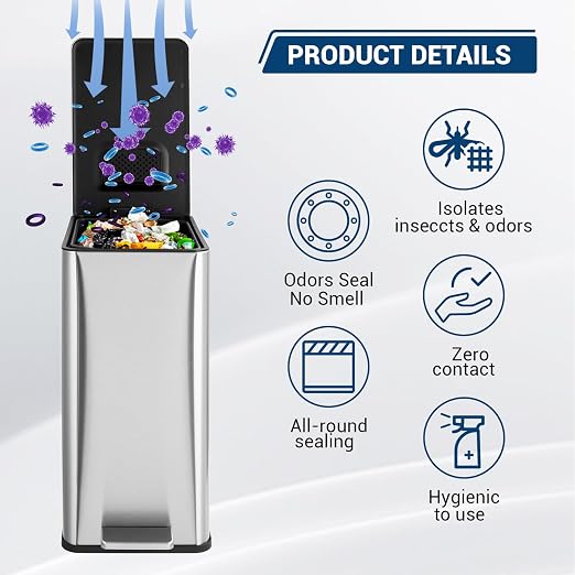 GarveeHome 4 Gallon Step Trash Can, 15 Liter Stainless Steel Rubbish Bin - Image 4