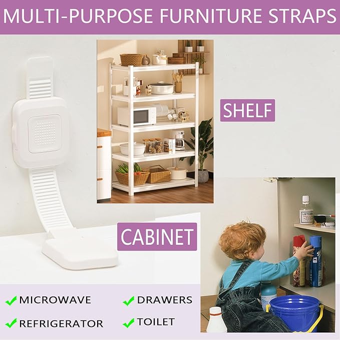 Upgraded No Drill Adhesive Furniture Anchor, Adjustable Anti Tip Furniture Wall - Image 6