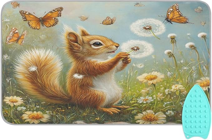 Butterfly Squirrel Dandelion Ironing Mat Thickened Ironing Blanket Travel by QwThum