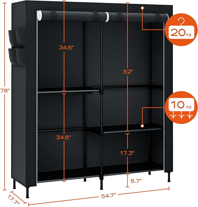 Clothes Rack, Portable Closet, 54.7 Inch Large Capacity Wardrobe Closet - Image 5