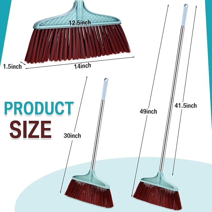 Lasnten 8 Pcs Heavy Duty Broom Commercial Set 49" Stainless Steel Detachable - Image 2