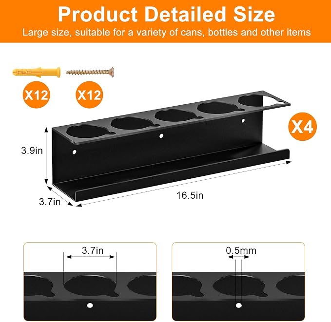 Wall-Mounted Spray Can Holder Rack Organize, 4 Pack Black Steel Aerosol Can - Image 3