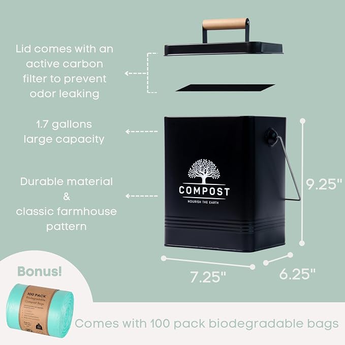 PERFNIQUE Kitchen Compost Bin, 1.7 Gallon Countertop Compost Bin - Image 2