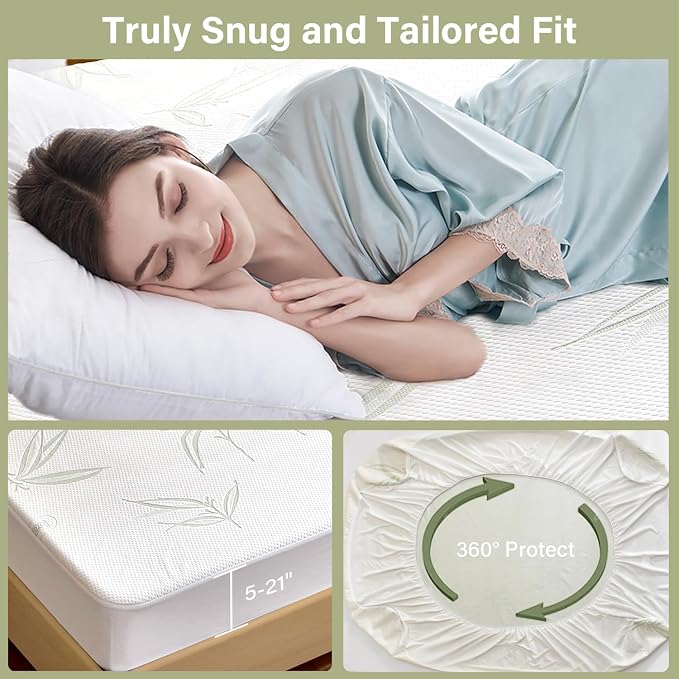 Queen Mattress Protector Waterproof Mattress Pad Washable Bamboo Rayon Mattress - Image 2