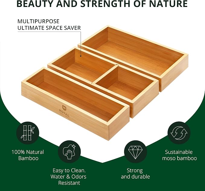 ROYAL CRAFT WOOD Luxury Bamboo Drawer Organizer Storage Box, Bin Set - Image 5
