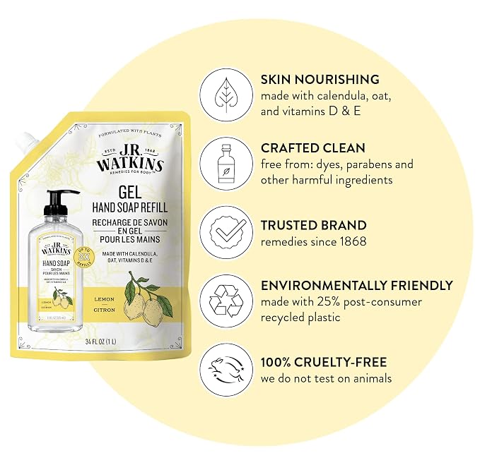 J.R. Watkins Gel Hand Soap Refill Pouch, Scented Liquid Hand Wash - Image 2