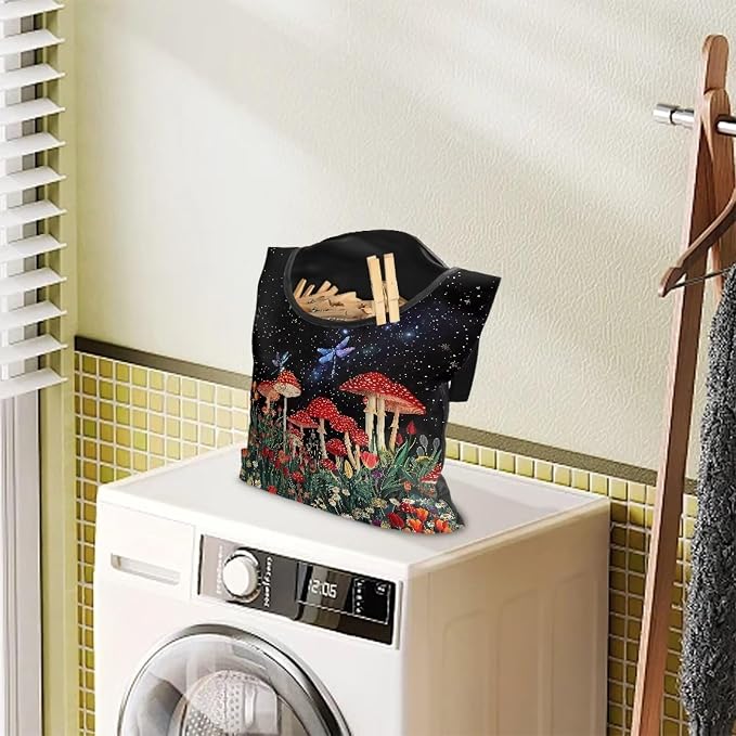 Red Mushroom Laundry Clothespin Bag - Image 3