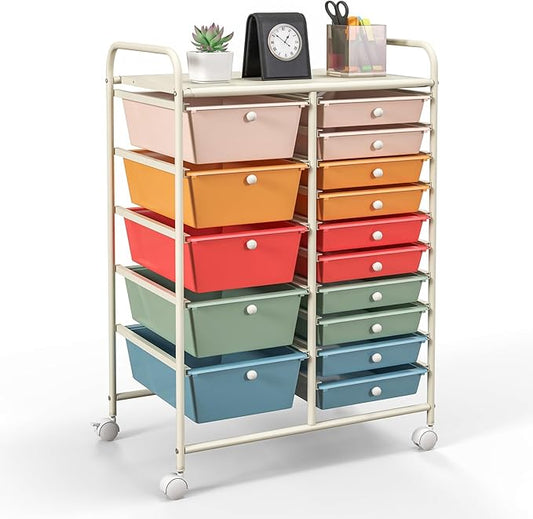 GOFLAME 15-Drawer Rolling Storage Cart, Utility Cart by GOFLAME