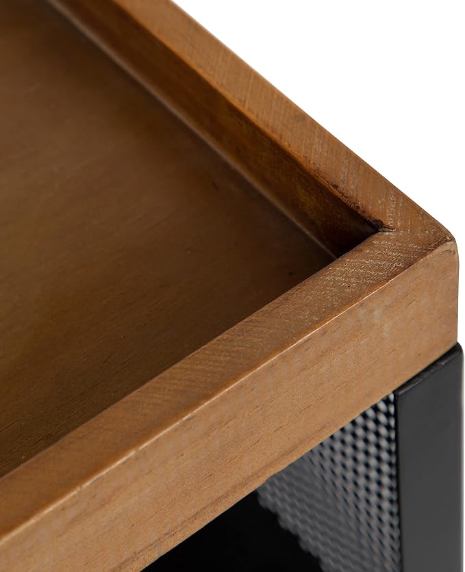 Kate and Laurel Piazza Decorative Slim Storage Cart, Natural Wood and Black - Image 4