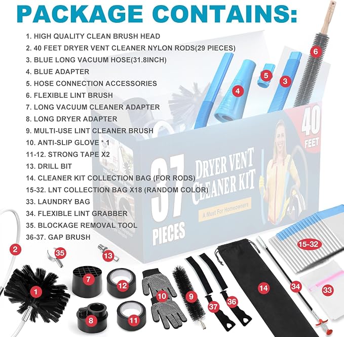 Sealegend 47-Piece 40-Feet Dryer Vent Cleaner Kit, Dryer Cleaning Tools - Image 6