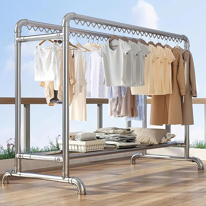 Clothes Drying Rack with Windproof Hooks, 78.7 inch Adjustable Heavy Duty by DeliveringAesthetics