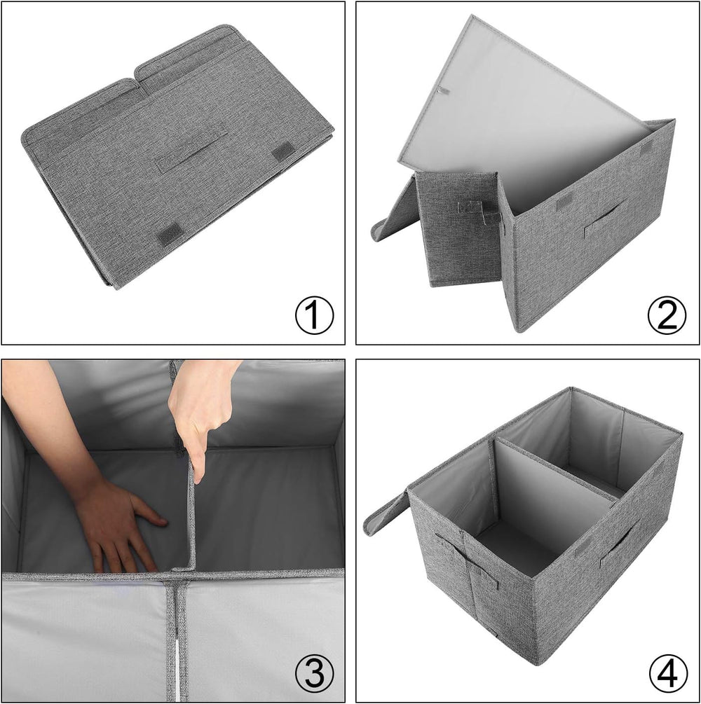 2 Pack Large Storage Boxes with Lids and Handles, Collapsible Linen Storage B...