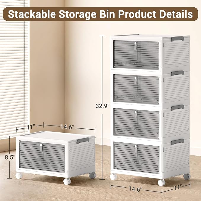 Storage Bins with Lids, 4 Tier Stackable Storage Bins with Drawers, 4 Pack - Image 5