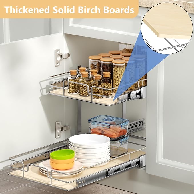 ROOMTEC 2 Tier Individual Pull Out Cabinet Organizer 10½"W x 21½"D, Slide Out - Image 2