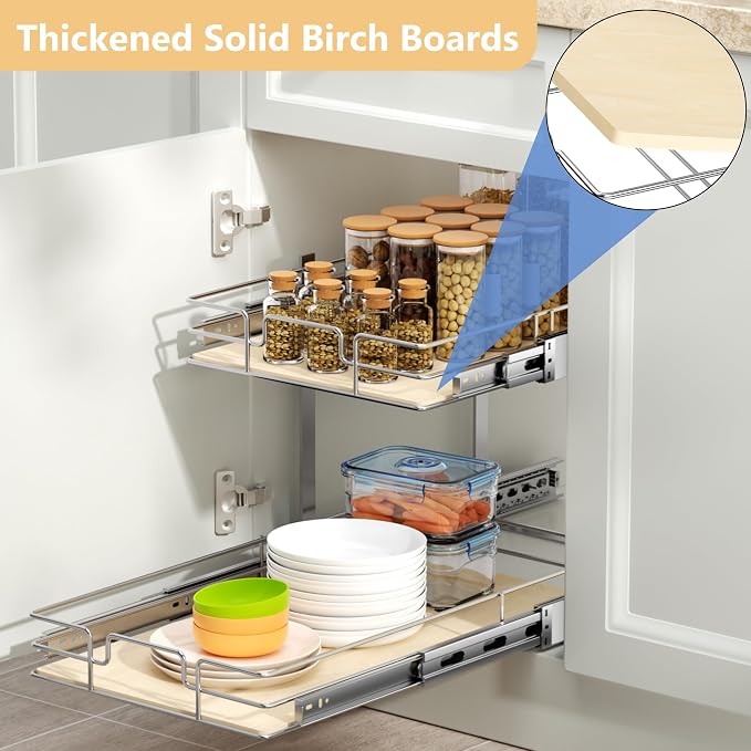 ROOMTEC 2 Tier Individual Pull Out Cabinet Organizer 16½"W x 21½"D, Slide Out - Image 2