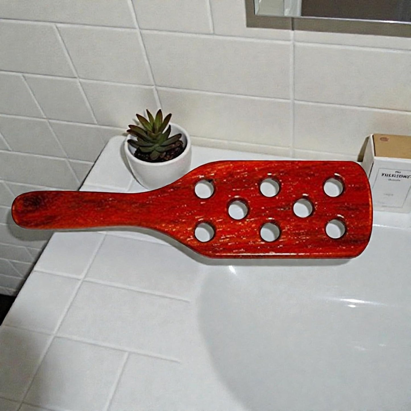 Carpet Beater, Hardwood Paddle with Holes - Mahogany Finish