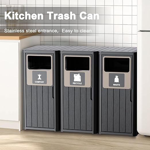 Outdoor Three Barrel Trash Can, Waterproof Resin Garbage Can - Image 3