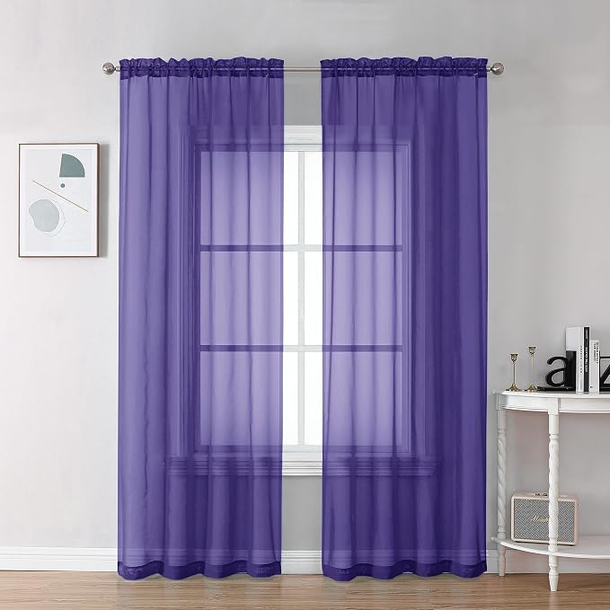 Chyhomenyc Purple Sheer Curtains 78 Inches Long 2 Panels Set by Chyhomenyc