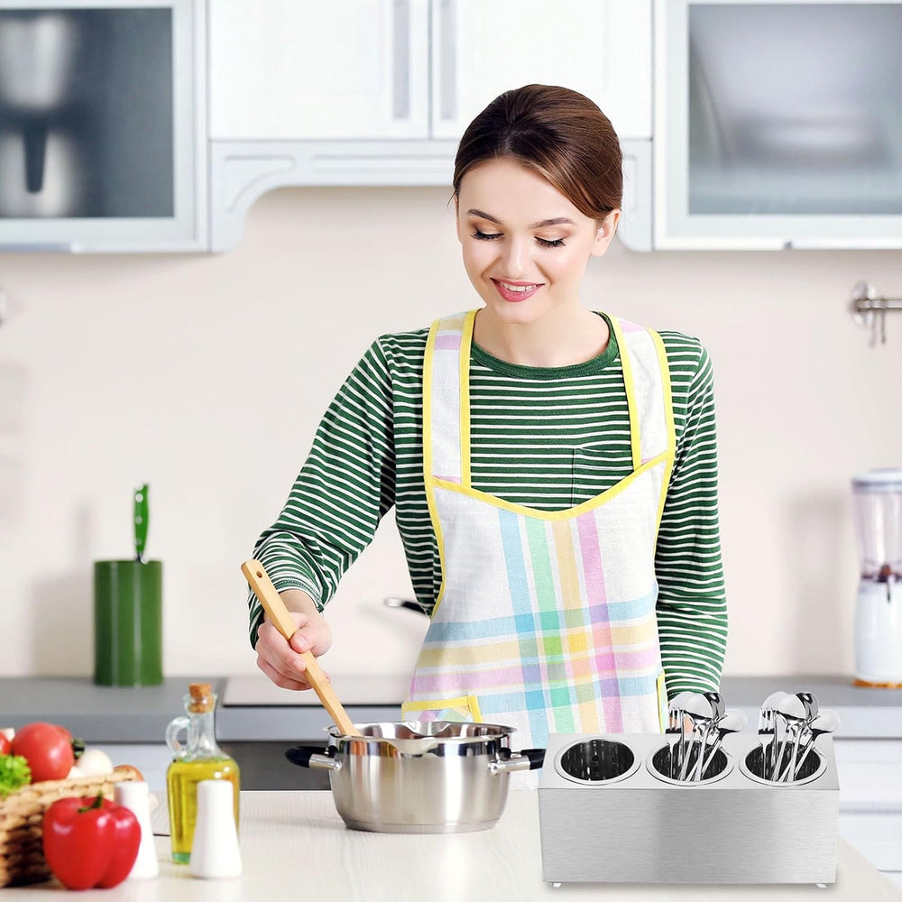 uxcell Kitchen Utensil Holder, Stainless Steel Cylinder Flatware Silverware U...