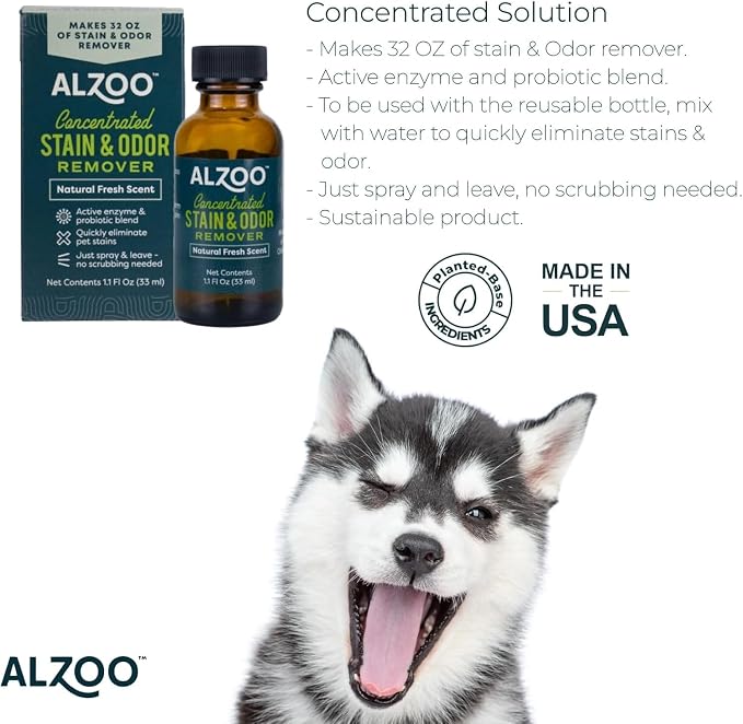 ALZOO Concentrated Stain & Odor Remover Refill Bottle, 100% Plant-Based Active - Image 2