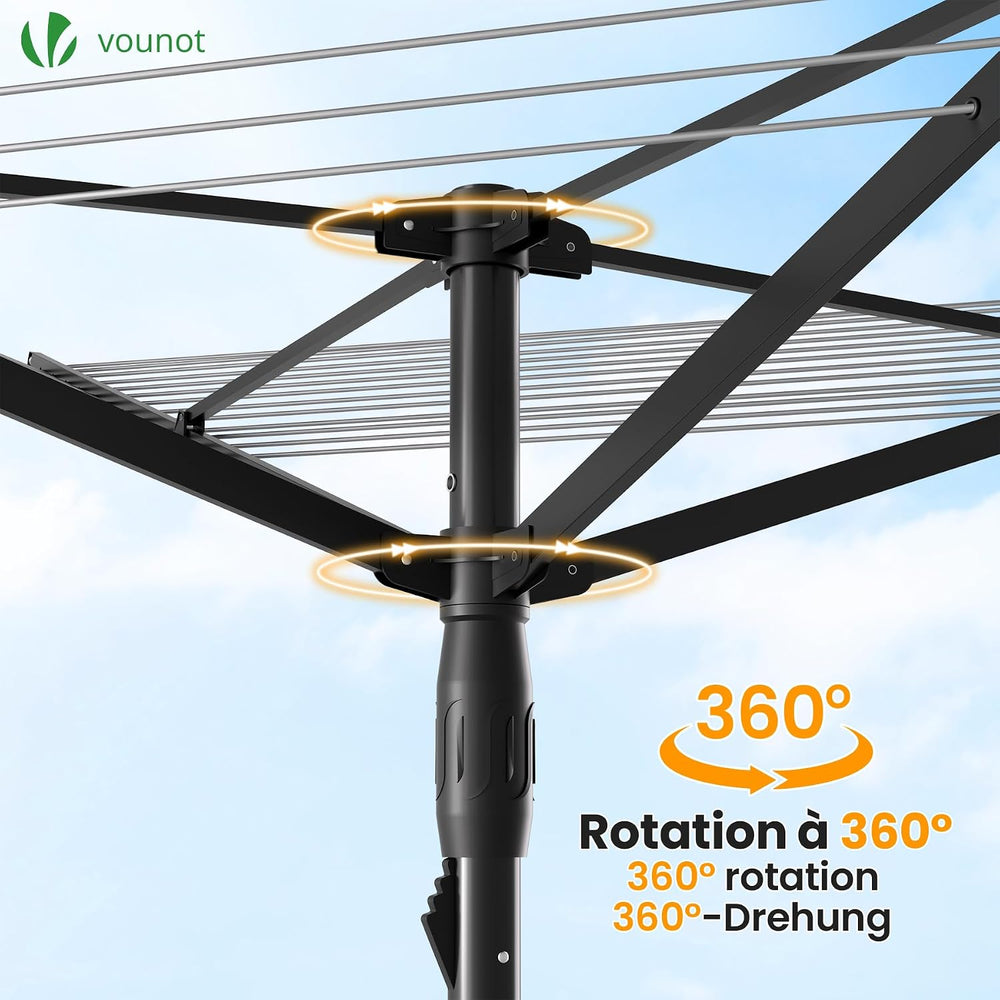 VOUNOT® 50m 4 Arm Rotary Washing Line with Cover & Metal Ground Spike, He...
