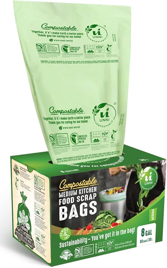 UNNI Compostable Trash Bags, 8 Gallon / 30 Liter, Extra Thick 0.85 mil Medium by UNNI