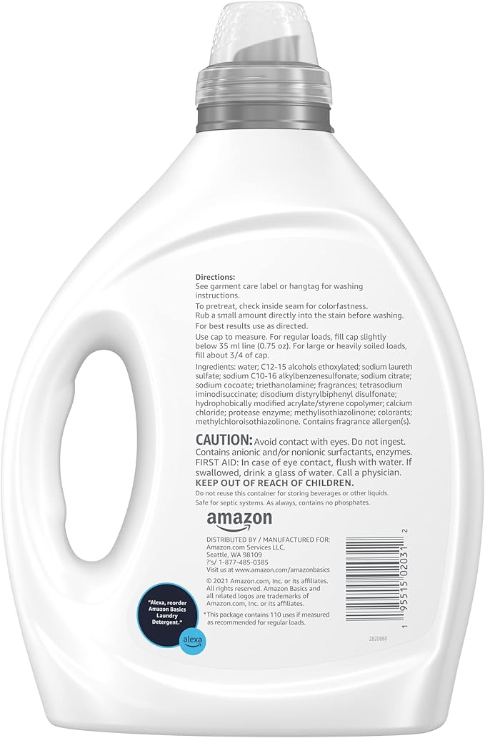 Amazon Basics Laundry Detergent Liquid, Concentrated, Clean Linen, 110 Loads - Image 2