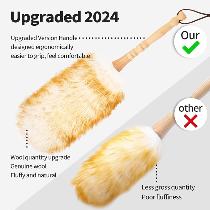 Lambswool Duster with Solid Wooden Handle, Leather Hang Strap, Comfortable - Image 3