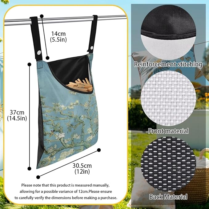 Almond Blossom Print Max Capacity Clothespin Storage Bag 14.5x12in - Image 6