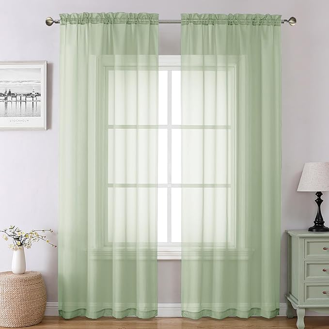 Chyhomenyc Light Green Sheer Curtains 78 Inches Long 2 Panels Set by Chyhomenyc