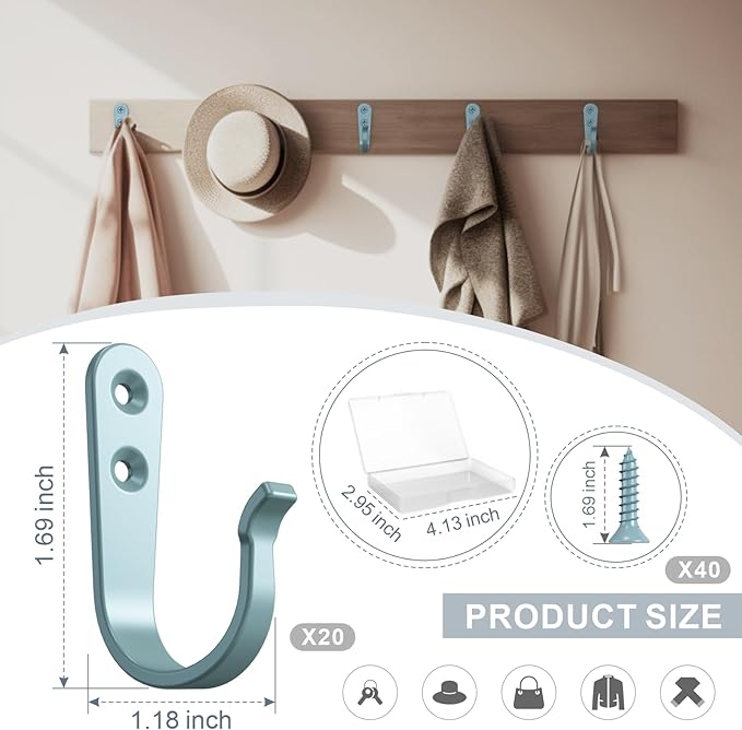20PCS Heavy Duty Metal Wall Hooks, Coat Hooks - Image 3