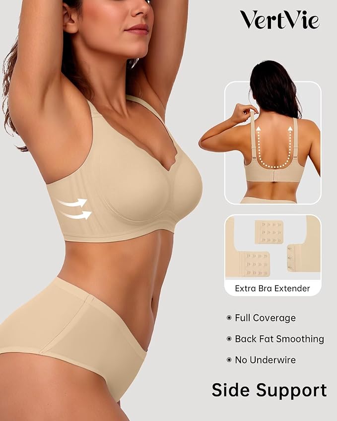 Vertvie Womens Seamless Bras No Underwire Supportive Wireless Push Up Full - Image 2