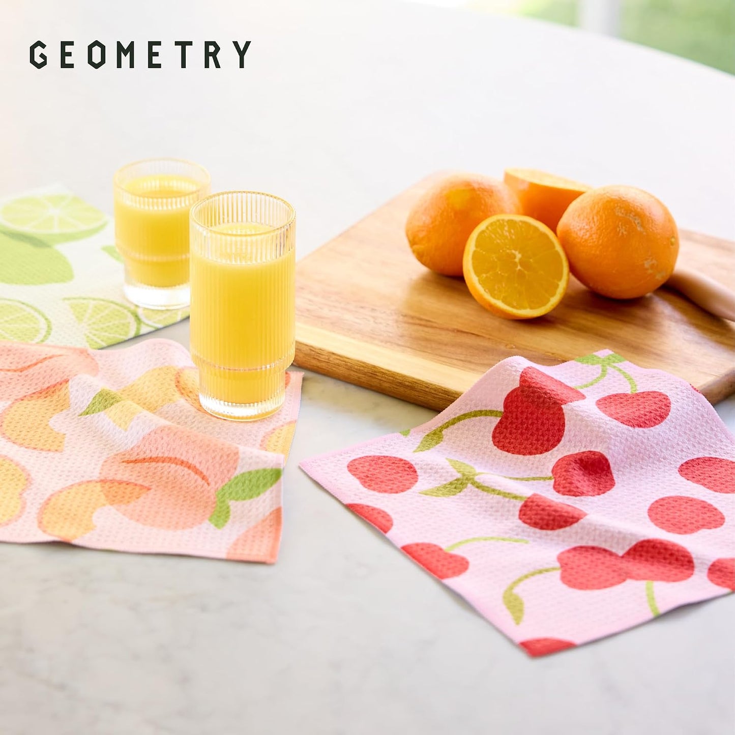 GEOMETRY Dishcloth – Spring & Summer Collection – Quick-Dry, Ultra-Absorbent, Reusable Microfiber Kitchen Towels for Drying & Cleaning - Fruit Fun - 3-Pieces