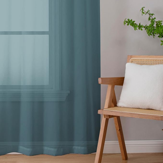 Chyhomenyc Sheer Stone Blue Curtains 90 inches Long 2 Panels, Light Filtering - Image 4