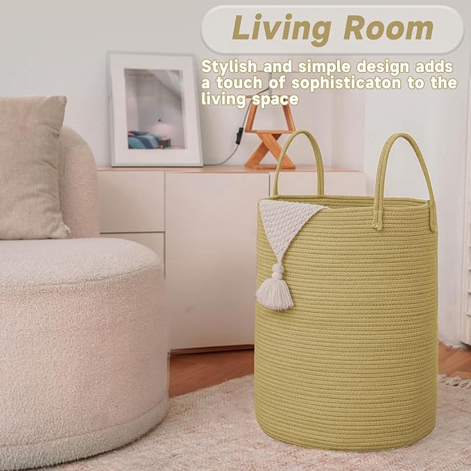 Large Woven Laundry Basket Hamper, 80L Cotton Rope Storage Bin - Image 3