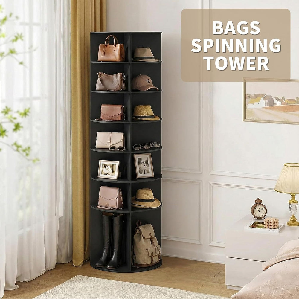 VINGLI Black Rotating Shoe Rack Tower, 7 Tier 360° Shoe Storage for Closet, 7...