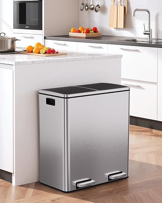 AthLike 60L Dual Trash Can, Stainless Steel Kitchen Garbage Can, Double - Image 8