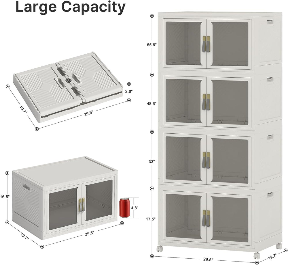 1088QT Stackable Storage Bins with Lids, 272Gal Foldable Storage Cabinets