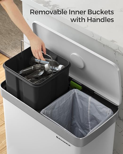 SONGMICS Kitchen Trash Can, 16 Gallon Dual Compartment Garbage Can, 60L Pedal - Image 6