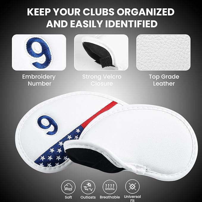 FINGER TEN Premium Synthetic Leather Stylish Iron & Wedge Golf Head Covers - Image 3
