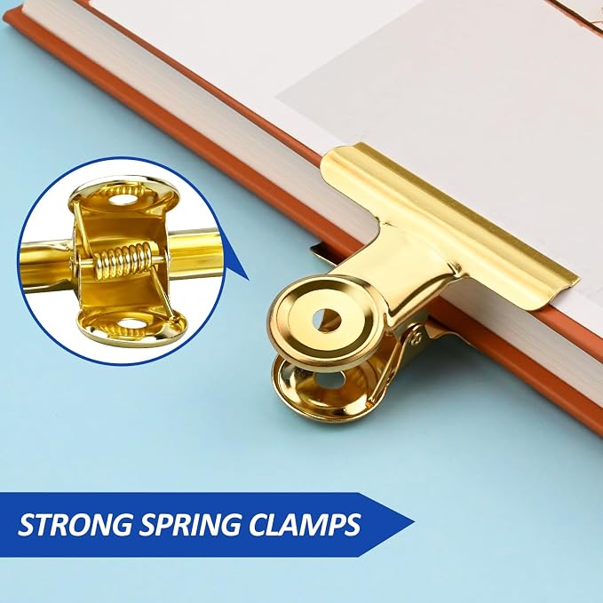20 Pack Large Metal Hinge Clips 2 Inches Bull Hinge Paper Clips Gold Bulldog - Image 3
