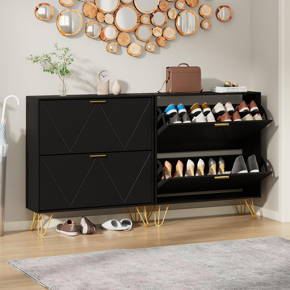 CARPETNAL Shoe Cabinet for Entryway Slim, Black Shoe Storage Cabinet with 2 F...