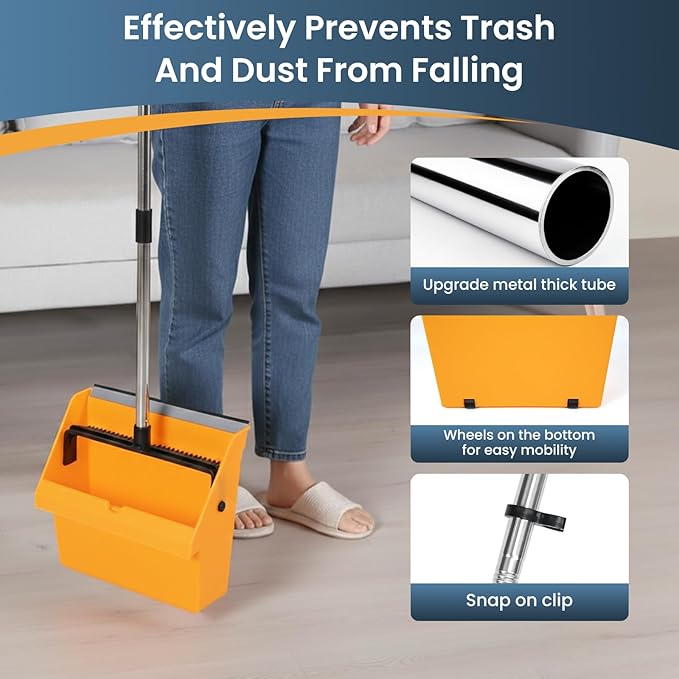 Large Commercial Dustpan with Comb，Long Handle Upright Heavy Duty Dust Pan - Image 3