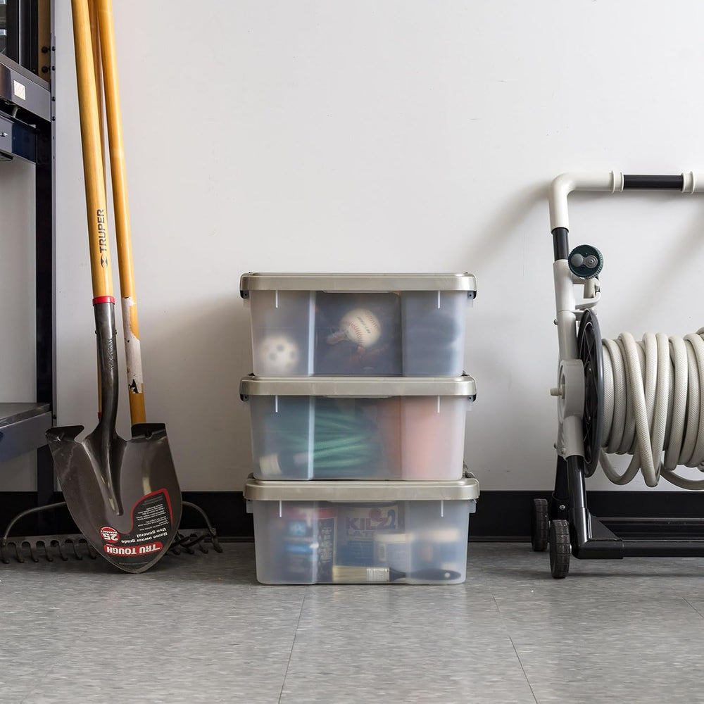 IRIS USA 3-Pack 27 Qt Storage Bins with Gasket Lids, Clear/Chrome