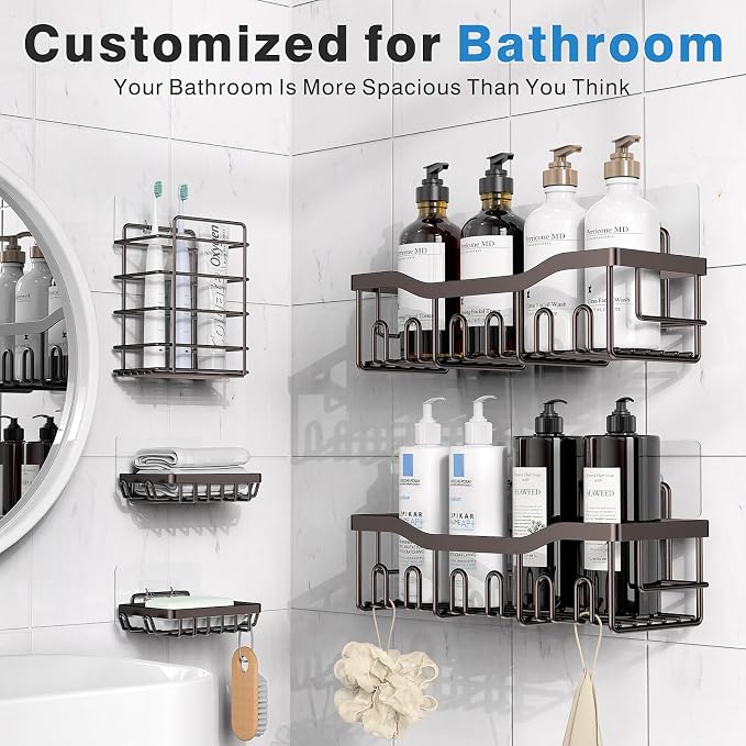 EUDELE 5-Pack Rustproof Stainless Steel Shower Caddy – No Drill Adhesive - Image 2