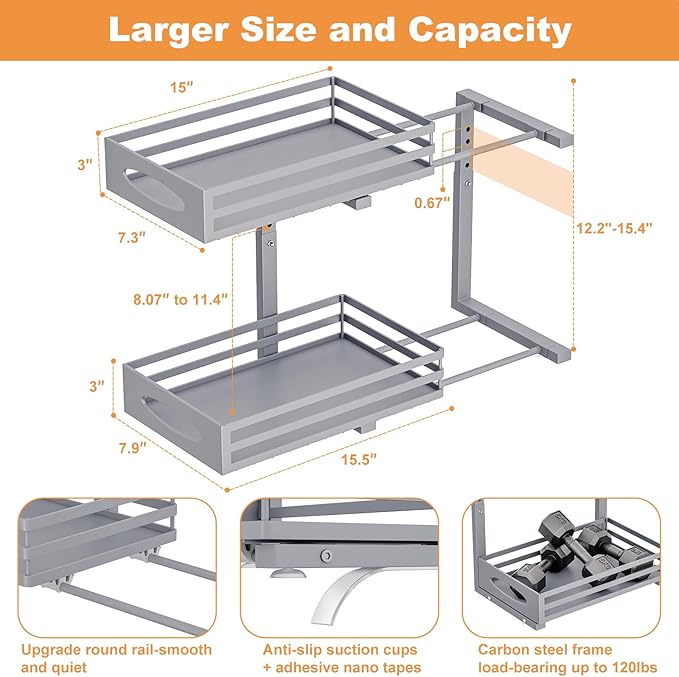 Under Sink Organizer, 2 Tier Under Sink Organizers and Storage, Adjustable - Image 3
