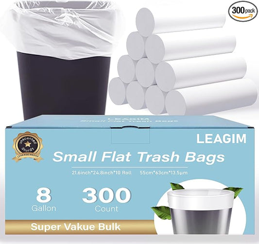 300 Count 8 Gallon Trash Bags, 13 Micron Extra Thick Medium Garbage Bags by LEAGIM