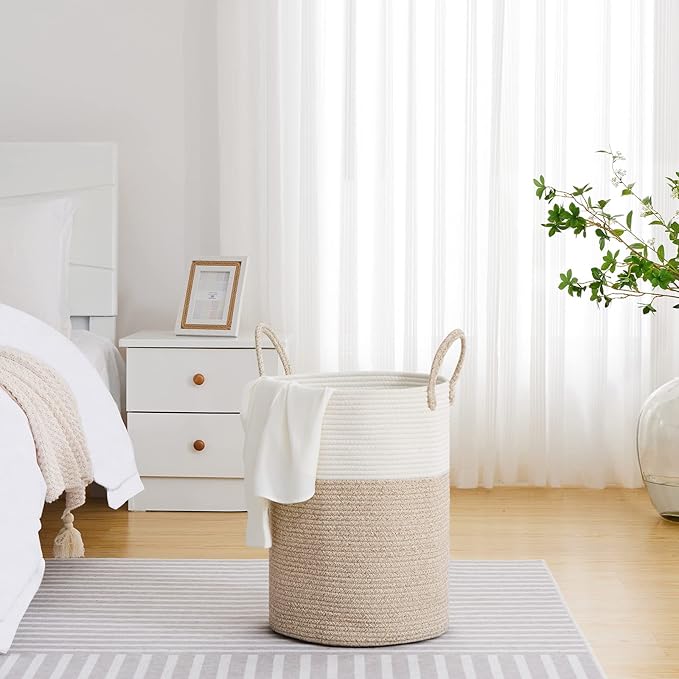 VIPOSCO Large Laundry Hamper, Tall Woven Rope Storage Basket - Image 4
