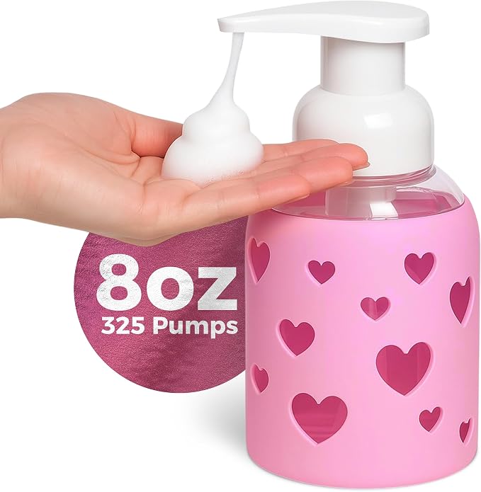 SoCal Suds & Company Glass Foaming Hand Soap Dispenser, Heart Silicone Sleeve by SoCalSudsCompany