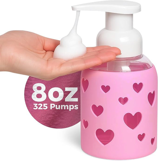 SoCal Suds & Company Glass Foaming Hand Soap Dispenser, Heart Silicone Sleeve by SoCalSudsCompany